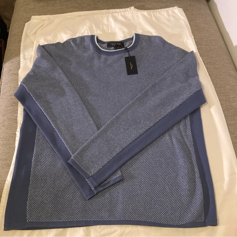 rag & bone Men's Mitch  Blue Crewneck Sweater $249 size L